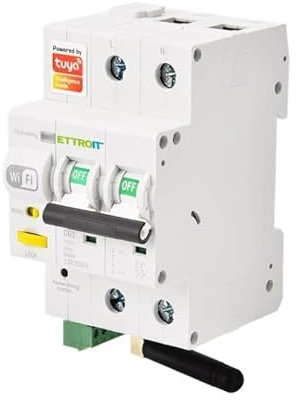 ETTROIT - INTERRUTTORE MAGNETOTERMICO SMART WIFI 2P 63A RIARMO AUTOMATICO APP TUYA OCCUPA 3 MODULI DIN CON FUNZIONE CONTROLLO CONSUMO ENERGIA