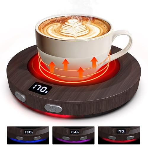 MXMZHXU Calentador de Tazas, 3 Ajustes de Temperatura Calentador Taza Cafe, Calienta Tazas Apagado Automático 2-12h, Calentador de Taza para Café, Leche, Té, Agua (Madera)
