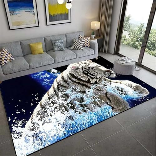Kinderteppich Wildtiere Im Tigerwald - Kurzflor Teppich Kinderzimmer Spielteppich Antiallergen Und Extra Weich - Babyzimmer Teppiche Für Junge Und Mädchen Babyteppich 160 X 230 cm / 62,99 X 9-0G1O+P4
