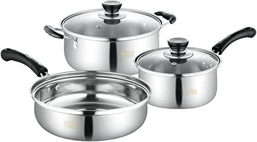 DDKYHU 5-teiliges Pfannen-Set aus Edelstahl, Bratpfanne, Schnellkochtopf, Kochtopf, Eintopf, Milchtopf, Suppentopf, Küchenpfannen-Set