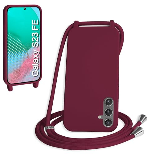 WenBaby Coque avec Cordon pour Samsung Galaxy S23 FE,Collier pour Étui bandoulière Colliers de cellulaire Mince Antichoc Réglable Lanyard Silicone Case,Rouge