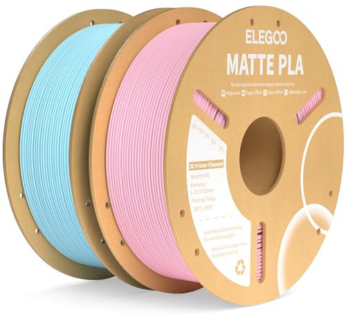 ELEGOO Matte PLA Filament Matte Sakura Rosa & Eisblau 2KG, 1.75mm 3D Drucker Filament Maßgenauigkeit +/- 0.02mm, 2 Stück 1kg Kartonspule (2.2lbs) für die meisten FDM 3D Drucker
