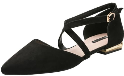 ticticlily Escarpins Bride Cheville Femme Escarpins Bloc Talons Pumps avec Lanière Croisée et Bout Fermé Plat Chaussures Parfait pour Les Mariages et Les Fêtes A Noir 36 EU
