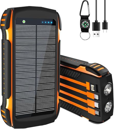 56800mAh& 65W Power Bank Battery Pack Solar Charger with 4 Built in Cables, USB-C Input/Output Fast Charging, Dual Bright Flashlight for Camping Outdoor, for iPhone Android
