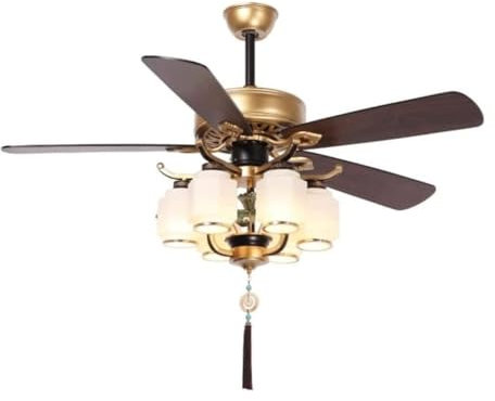Ventilador techo con luz Lampara Ventilador Techo Ventilador De Techo Vintage Con Cinco Aspas De Madera Reversibles, 6 Luces, Ventilador De Techo Con Control Remoto, Estilo Linterna Ventilador de tech