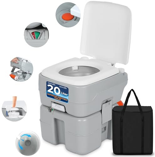 SereneLife 20L Portable Toilet for Adults, Leak Proof Camping Toilet with Detachable Waste Tank, Ideal for Camping and Other Recreational Activities, Durable and Comfortable Toilet Seat, 120 Flushes