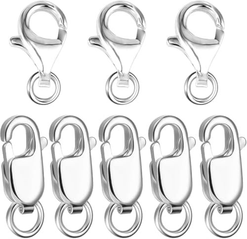 OPVYAEU 16 Stück Kettenverschluss Sterling Silber 925 Schmuckverschluss, Halskette Verbinder Armband Verschluss Biegeringe 5mm Schmuckringel Karabinerverschluss Schmuck Schnalle Zubehör
