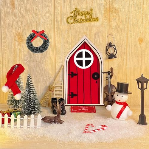 20 Pezzi Porta Elfo Natale, Porta degli Elfi di Natale in Miniatura, Decorazioni Ornamento di Natale con Stivali Lanterna Albero di Natale Ghirlanda Scopa Scala Tappeto Elfo Natale Porta Magica