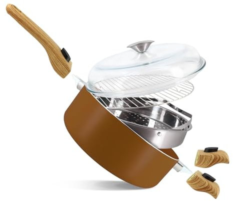 MENASTYL - Set culinaire multi-usages amovible Noisette 28cm en aluminium - Ustensile tout-en-un compatible tous feux et lave-vaisselle - Revêtement en céramique - 6020898