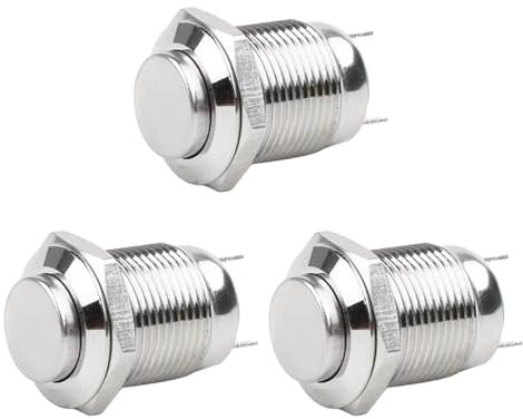 Powice 3 Stück 12mm Wasserdicht Schalter,Druckschalter,Momentaner Schalter Edelstahl Taster Schalter 12v /230v Geeignet für Hupen, Autoklingeln, Autos usw(Ausbuchtung)