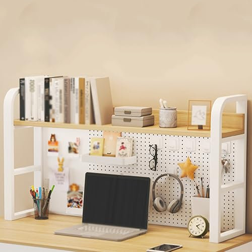 SCBTGKLN Panneau Perforé for Bureau, Etagere Rangement de Table, Bureau Etagere à 2 Niveaux, Panneau Perforé Mural Bureau Gaming, for Bureau D'étude, École(Natural,135cm/53)