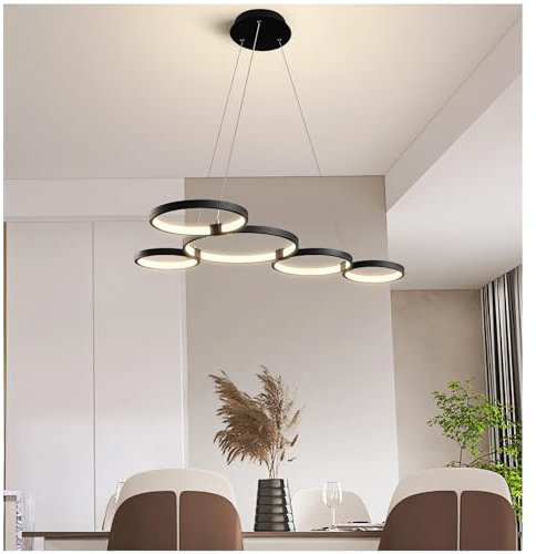 QYSMGS Moderne dimmbare LED Pendelleuchte Schwarz LED Pendellampe 10%-100% 3000k/4500k/6000k Küche Hängeleuchte 120cm Wohnzimmer Kronleuchter Höhenverstellbare lampen mit Fernbedienung (100CM)
