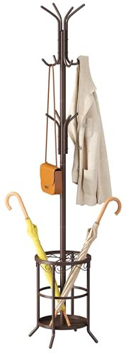 Vriccc Porte-manteau avec porte-parapluie, porte-manteau en métal avec 12 crochets, pour entrée, couloir, salon, chambre à coucher