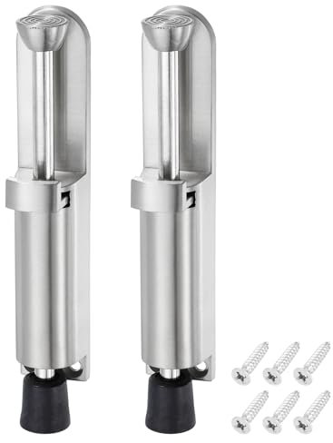 sourcing map 2 Pack Kickdown Door Stop, Spring Loaded Telescopic Door Stopper, Adjustable Door Locks Holder for Distance from The Ground 45mm/1.77, Silver