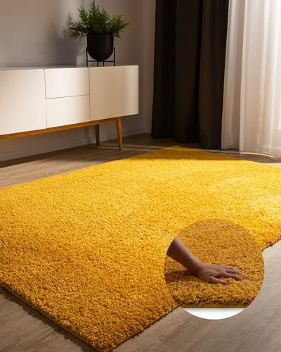 benuta Basic Hochflorteppich Teppich Wohnzimmer Sohari - Gelb 133x190 cm - Minimalistischer Look - Weich & Waschbar - Für Schlafzimmer, Flur oder Esszimmer - Geeignet für Fußbodenheizung