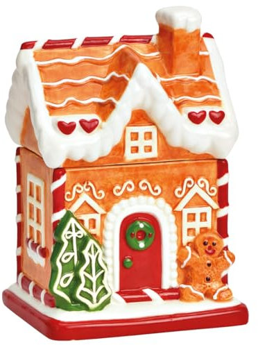 Tarro de cerámica para galletas y dulces con tapa, 13 x 19 cm, para decoración de Navidad, mesa y vajilla de Navidad