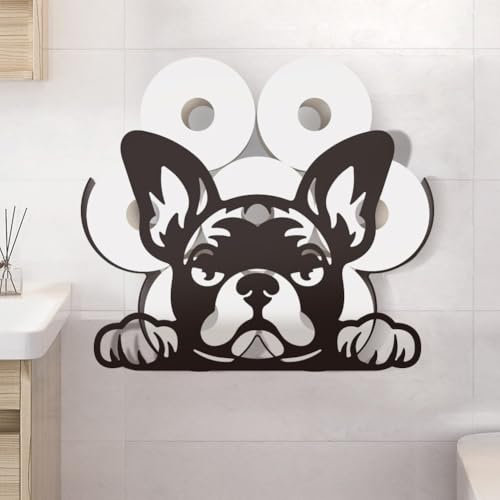 WADORN Porte Papier Toilette en Métal Bulldog Support de Rangement de Papier Toilette Décoratif en Forme de Chien Amusant 8 Rouleau Supplémentaire pour Salle Bain