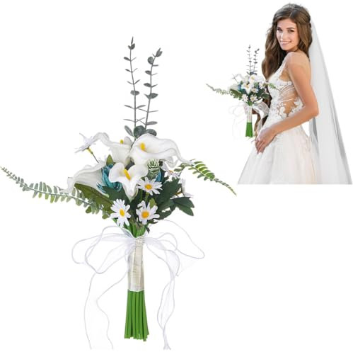 Calla Lilien Brautstrauß – Künstliche Blumen für Hochzeit, Rustikaler Brautstrauß im Waldstil, Eleganter Hochzeitstrauß aus Kunstblumen, Perfekte Hochzeitsdekoration für Braut & Brautjungfern