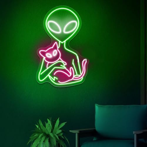 Alien Neon Schild LED Licht Aliens Katze Sign Katze Neon Ästhetisches | Zimmer Dekor Kinderzimmer LED Schild Custom Lamp UFO Signs