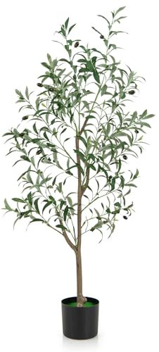COSTWAY Pianta Finta di Oliva 160 cm, Pianta Olivo Artificiale in Vaso Decorazione per Casa e Ufficio, Pianta Finta in PE con Frutti Realistici da Interno ed Esterno (1)