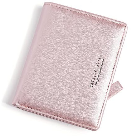 Skyearman Portefeuille Femme en Cuir Petit à Fermeture Éclair Porte Monnaie Femmes Slim Court Portefeuilles avec 7 Emplacements de Carte (Rose Nacré)