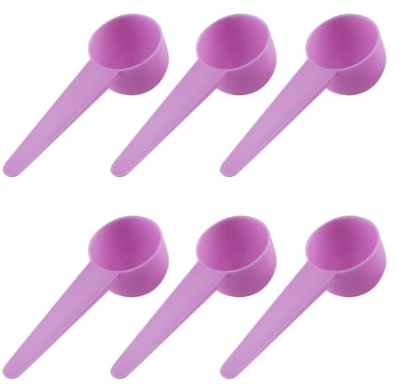 HiempTru Pack of 6 Plastic Spoons, 20 ml Measuring Spoons with Bottom Hole, Shovel Spoon for Coffee, Protein Powder, Milk Powder (Pink)