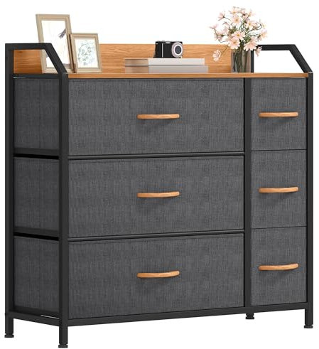 DWVO Kommode mit 6 Schubladen, langlebiger Stoff, Robustes Metallgestell, modern und funktional, ideal für Schlafzimmer, Wohnzimmer, Flur, Kinderzimmer, dunkelgrau