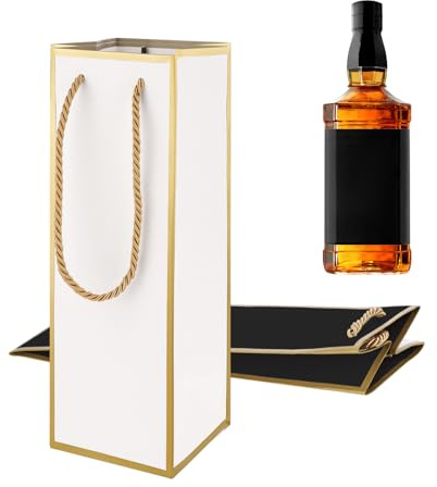 4X4X11 Wine Gift Bags 2 PCS Luxury Wine Bottle Gift Bags, Reusable Liquor Bag with Gold Foil Print, Gold Foil Black WineBags for Party Wedding Party Whiskey Spirits Bag Small Bottle, Black White