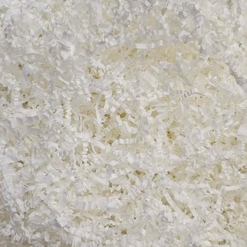 150g Papier Déchiqueté à Coupe Froissée Raffia Remplissage Cadeau Hamper Shred Papier Cadeau de Remplissage Remplir des Fournitures de Fête et Emballage Cadeau (Blanc)