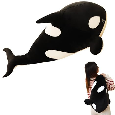 AQCQDQ Wal Kuscheltier Großer Schwertwal Plüschtier, Orca Kuscheltier Meerestiere Stofftier Plush Spielzeug Umarmungskissen Geschenk Für Kinder (80 cm,Schwarz)
