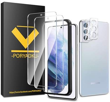 2 Pièces Verre Trempé pour Samsung galaxy S21 Plus/S21+, et 2 Protections d'objectif et 1 Cadre d'Installation, Déverrouillage par empreinte digitale, Dureté 9H, Sans bulles, 3D-Coverage, HD Verre
