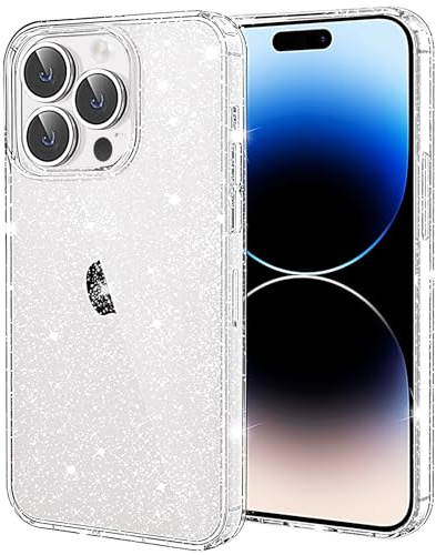 JJGoo Compatible with iPhone 16 Pro Case Clear Glitter, Hard PC Back Shockproof Protective Bumper Cover, Sparkle Bling Sparkly Cute Slim Women Girls Phone Case