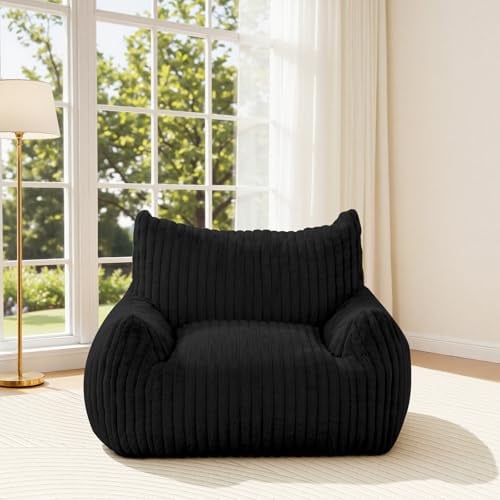 MeMoreCool Sitzsack XXL für Erwachsene, Plüsch Bodensessel, Schwarz | Großer Weicher Sitzsack mit Füllung, Ideal zum Spielen, Lesen und Entspannen im Wohnzimmer, Schlafzimmer oder Jugendzimmer