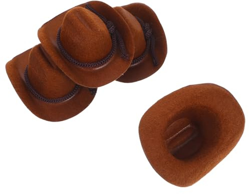 FIXOSHEE 4 Stück Teiliges Mini Miniatur Cowboy Hut Flauschige Kleine Western Hüte für Puppenhaus Deko Kindgerechte Mini Hüte mit Glatten Kanten für Westernpartys und Bastelarbeiten