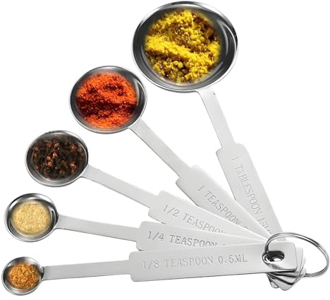 5 Pcs Measuring Spoon Set, Stainless Steel Teaspoon, Tablespoon with Metric and UK Measurements, for Baking, Liquid and Solid - 0.5ml, 1.25ml, 2.5ml, 5ml, 15ml