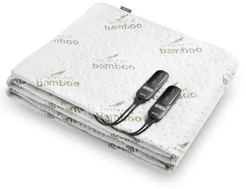 Duux Snooze Bamboo Elektrische Unterdecke – Bambus Decklack – 6 Heizstufen & Timer – 2 Zonen für Körper und Füße – Waschbar – 155x200 cm