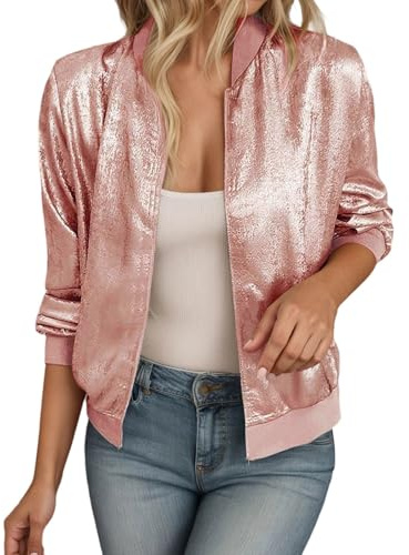 Générique Blouson Aviateur Femme, Veste Paillettes Femme Sequins Bomber Paillette Blousons Aviateur Sequin Manches Longues Blouson Chic Et Elegant De Printemps Vestes Grande Taille Disco Fête