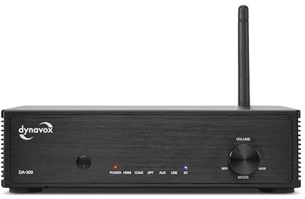 Dynavox DA‑300 st. HiFi-förstärkare, kompakt klass D med HDMI ARC, Bluetooth 5.0, USB, optisk och koaxial ingångar, aluminiumhölje, perfekt för tv, musikströmning, svart