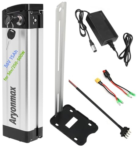 Batteria al Litio Impermeabile Argento per Bici Elettrica 36V / 20Ah 15Ah 10Ah, Batteria Ebike Removibile con Caricabatterie (4Pin,36V 15Ah)