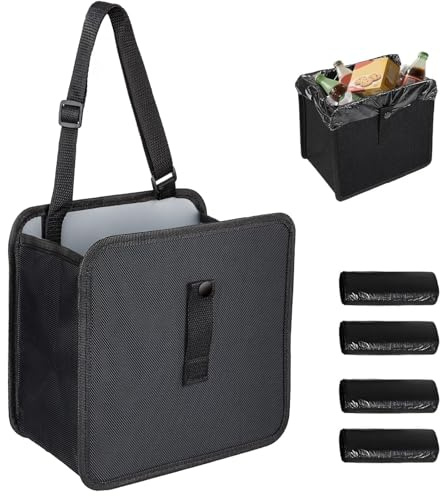 Car Bin with 4 Rolls of Garbage Bags, Waterproof and Leak-Proof Car Rubbish Bin, Collapsible Trash Can for Back of Car, Portable Car Trash Bin with Storage Pockets, Ideal for SUV, Truck, and Minivan