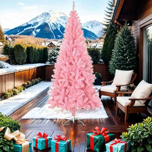 Generico Albero di Natale Artificiale Sottile con Base Rosa 210 cm PVC,Alberi di Natale