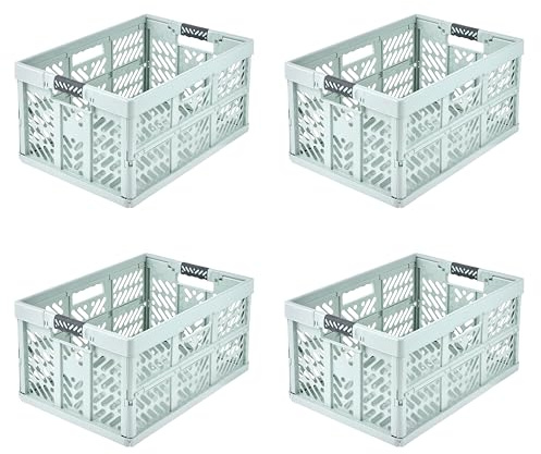 keeeper ben Profi-Klappboxen, 4er-Set, 45 l, Soft Green | Verstärkte Ränder, Seiten ohne scharfe Kanten, Fest integrierte Soft-Touch Griffe, Schnell zusammenklappbar, Max. 50 kg