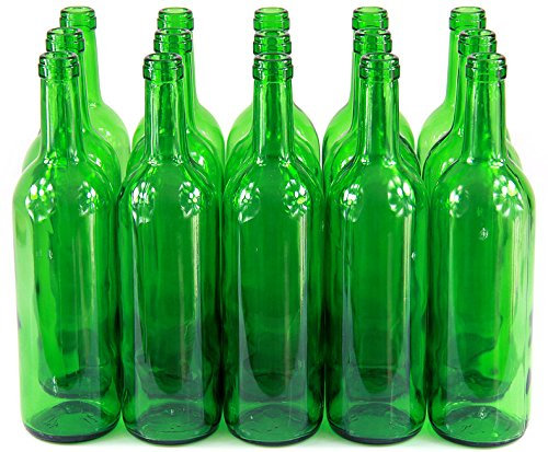 Set of 15 green empty bottles for wine, liquor, juice, with corks, 750 ml each
