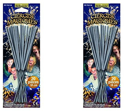 Lot de 40 Cierges magiques sous blisters - longueur 17 cm - longueur utile 8 cm - durée unitaire 45 secondes - décoration d'artifice de gateau pour l'intérieur catégorie 1, Sans Parfum