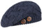 LIERYS Jil Strickbaske mit Knöpfen Made in Germany Französische Damenbaske Strickmütze Schurwolle Damen Herbst Winter dunkelblau One Size