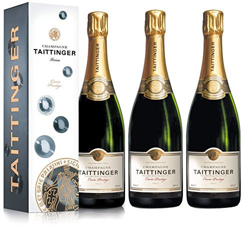 Lot de 3 Champagnes Taittinger Brut Cuvée Prestige 75cl avec étuis.