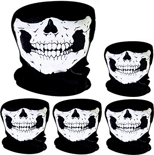5 Pièces Masque de Crâne Masque de Visage de Crâne Vélo Moto Masque Squelette Demi-Visage Chapeau de Sport en Plein Air Halloween