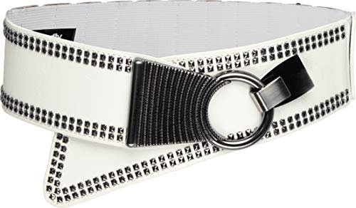 BlackButterfly Large Élastique Extensible Métal Clouté Crochet Boucle Ceinture (Blanc, M)