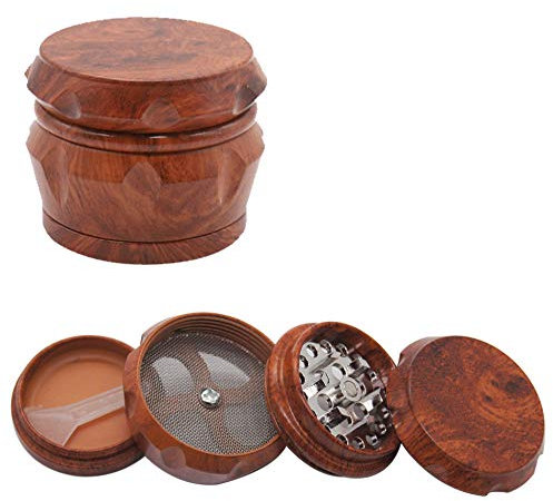 Grinder Moulin à Epicé en 4 pièces Broyeur Grain de Bois Moulin à Poivre/Récipient à épices Rétro pour Spice Epices Herbes de Broyage (Rouge)