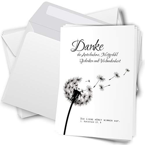 Trauer Danksagungskarten mit Umschlag | Motiv: Pusteblume, 10 Stück | Dankeskarten DIN A6 Set | Klappkarten-Trauerkarten Danksagung Danke sagen
